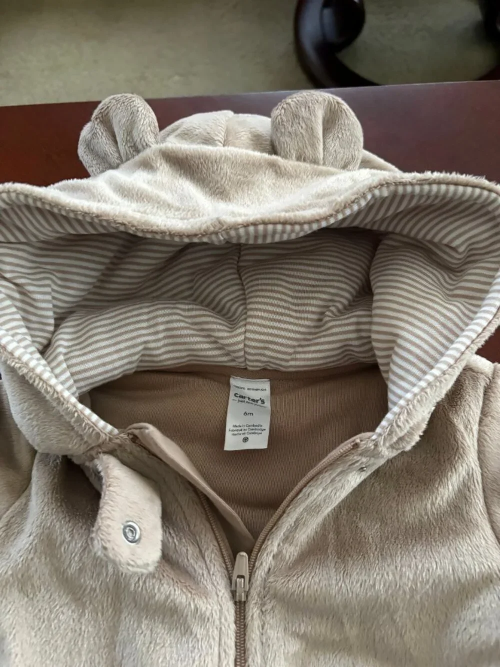 Carter's Just One You Bear Jumper Brown 6M Hooded NWOT Fuzzy Pajamas Sleeper